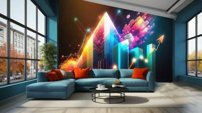 graph chart and analyzes growth achievement diagram data trading and exchange, stock market, investment, banking, and financial growth dynamics. generative ai Wall mural