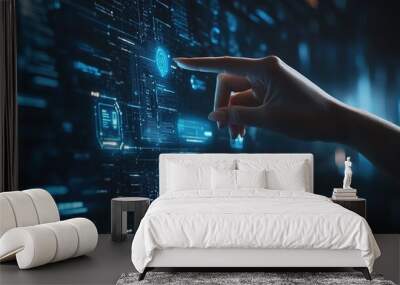 Hand Touching Digital Interface Technology Concept Wall mural