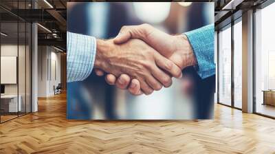 Handshake between two people in professional setting Wall mural