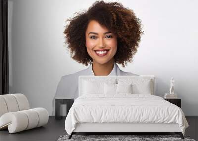 Happy, portrait and corporate woman with afro for a career, professional job or work headshot. Smile, business and face of a female employee looking elegant, generative ai Wall mural