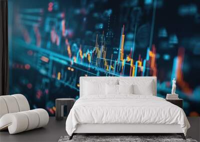 market chart, business data graph diagram and growth financial graphic report information on futuris Wall mural