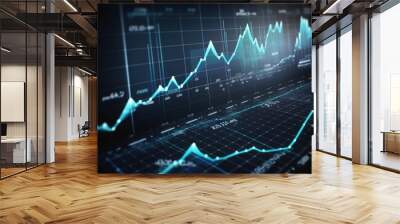 Market chart, business data graph diagram and growth financial graphic report information on futuristic finance background. generative AI Wall mural