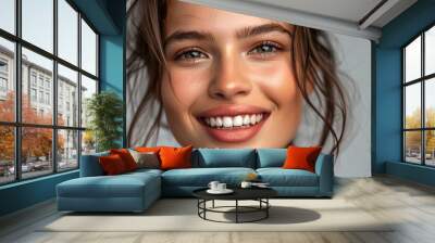 model with perfect smile and beautiful face isolated on grey Wall mural