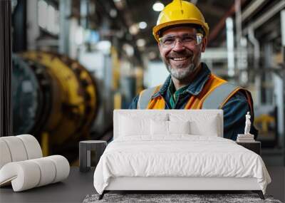 Portrait of a happy caucasian white male manufacturing worker or engineer, a senior professional engineer or foreman in the workplace Wall mural