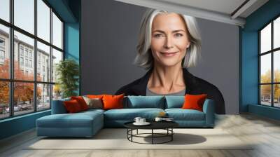 portrait of a senior woman man on grey studio Wall mural