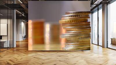 stack of coin on table background and business or finance saving money Wall mural