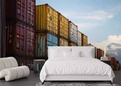 Stacked cargo containers in port Wall mural