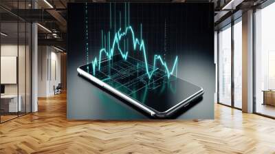 stock market investments using smartphones to analyze trading data. smartphone with stock exchange graph on screen.  Wall mural