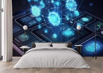 Technology strategy for digital transformation, the transformation of ideas, and the application of technology in business in the digital age, boosting global business capabilities. generative ai Wall mural