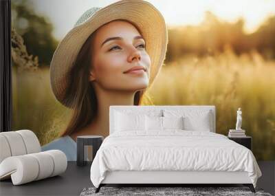 Woman in a relaxed pose, casual attire Wall mural