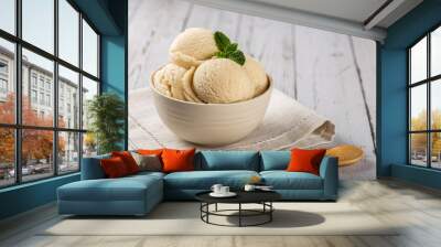 Bowl with vanilla ice cream balls. Wall mural