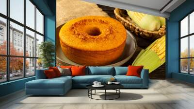 Delicious corn cake on table. Typical Brazilian cake. Wall mural