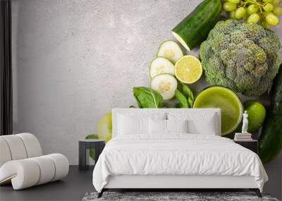 Healthy detox smoothie with cucumber, broccoli, green apple, kale and green grapes. Detox drink. Wall mural