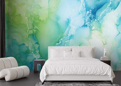 watercolor painting of green and blue nature poster background Wall mural