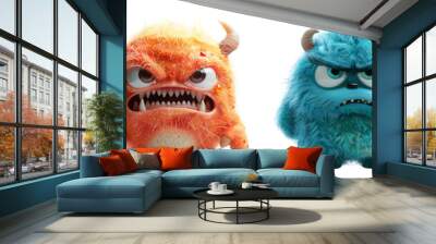 set of 3d illustrations of monster cartoon characters isolated on transparent background, generated ai Wall mural