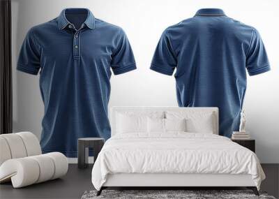 set of plain blue polo shirt mockup templates with front and back views, generated ai Wall mural