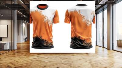 sports jersey uniform template with abstract pattern white orange and black, ai generated Wall mural