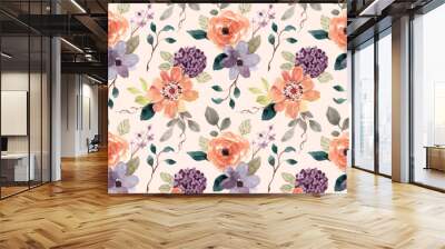 purple orange flower watercolor seamless pattern Wall mural