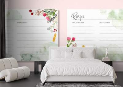 recipe card with rustic floral garden watercolor Wall mural