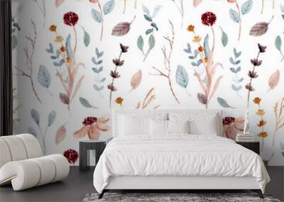 soft floral and branches watercolor seamless pattern Wall mural