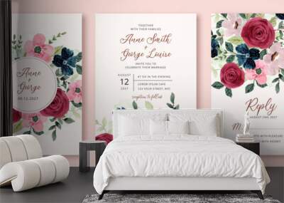 wedding invitation set with beautiful floral watercolor Wall mural