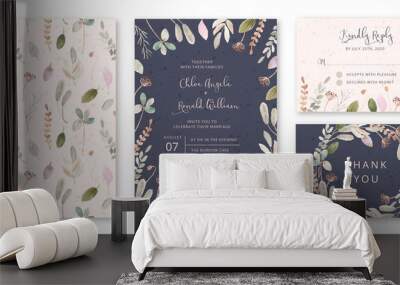 wedding invitation set with beautiful leaves and branches watercolor Wall mural