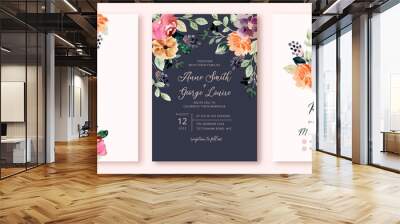 wedding invitation set with pretty watercolor floral Wall mural