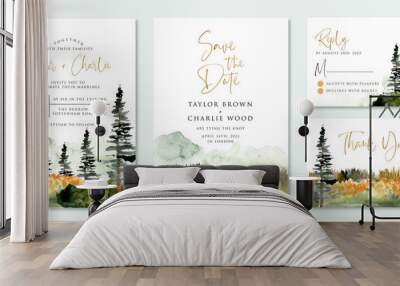 wedding invitation suite with wild nature landscape watercolor Wall mural