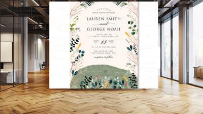 wedding invitation with spring meadow landscape watercolor Wall mural