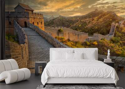 Beautiful sunset at the Great Wall of China Wall mural