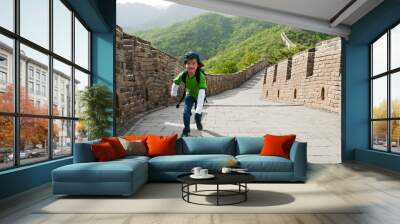 Young boy outdoor activity: hiking the Great Wall Wall mural