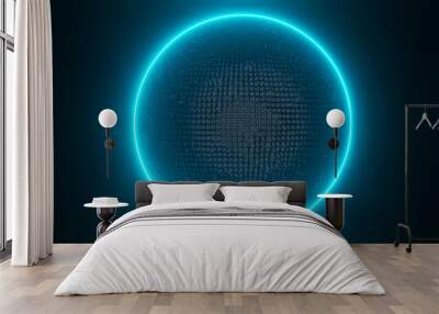 3d rendering blue glow ring black frame background Wall mural