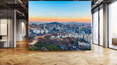 Seoul city and seoul tower at morning. seoul korea. Wall mural