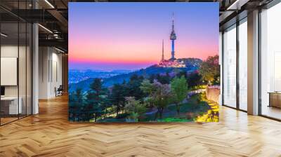 Twilight Seoul Tower in Spring at south korea. Wall mural