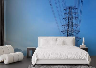 High voltage post.High-voltage tower sky background Wall mural