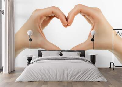 A close-up of a woman's hand making a heart shape with both hands isolated on transparent background Wall mural