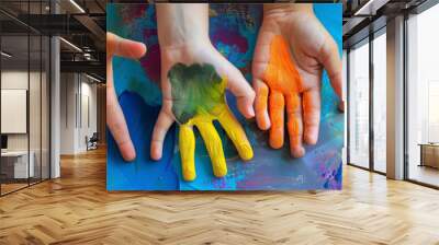 A group of kids creating handprint art at a Childrens Day event Wall mural