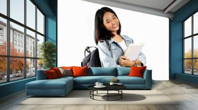 An Asian young student lady with the white background Wall mural