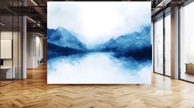 Breathtaking Indigo Blue Abstract Landscape with Serene Lakes and Wispy Clouds Wall mural