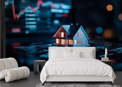 A house model represents the merging of real estate with technology and financial analysis. Wall mural