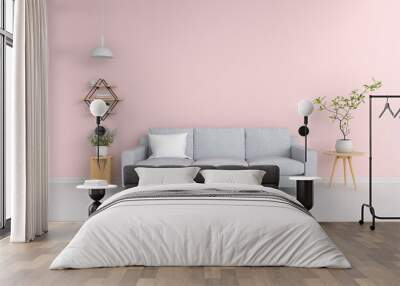 Gray sofa in pink living room, 3D rendering Wall mural