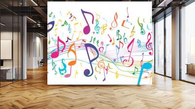 Abstract Colorful musical notes long narrow white background, Colorful music notes sound melody grunge. Wall mural