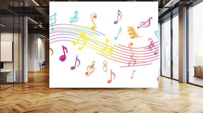 Abstract Colorful musical notes long narrow white background, Colorful music notes sound melody grunge. Wall mural