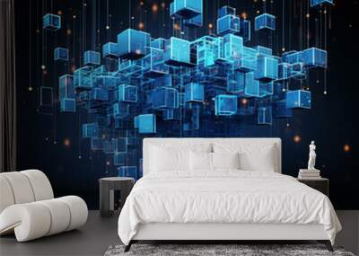 Future box data Link to transfer Futuristic Technology background abstract hyper realistic photorealistic. Block chain data . Generative AI Wall mural