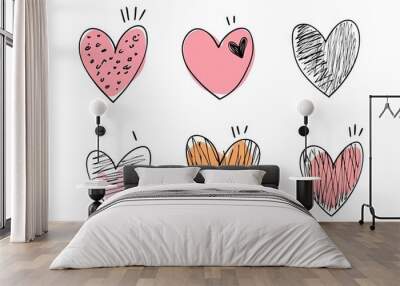 Hand drawn graphic valentine love hearts set romantic of love set, love art set symbol Wall mural