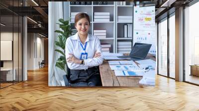 Happy Smiling young Asian business woman employee leader entrepreneur officer, Successful business woman working at the office Wall mural