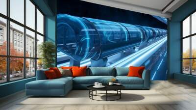 Hyperloop train, background of a magnetic levitation train, Hyperloop mass transit with in a vacuum, The fastest train transportation in the future, High speed rail travel Wall mural