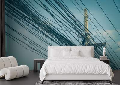 Electric wire on the power poles. Wall mural