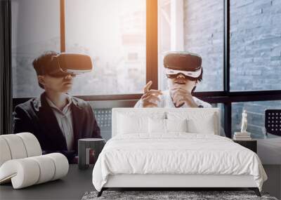 Two business persons with virtual reality headsets in the office. Wall mural