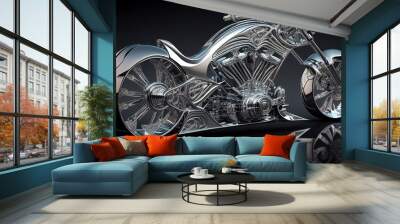 Ein wunderschönes außergewöhnliche Motorrad in Chrom Silber, ai generativ Wall mural